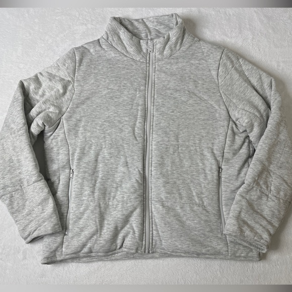 Three Dots Sz Large Light Gray Knit Material Lightweight Puffer Coat Athleisure - Picture 1 of 7